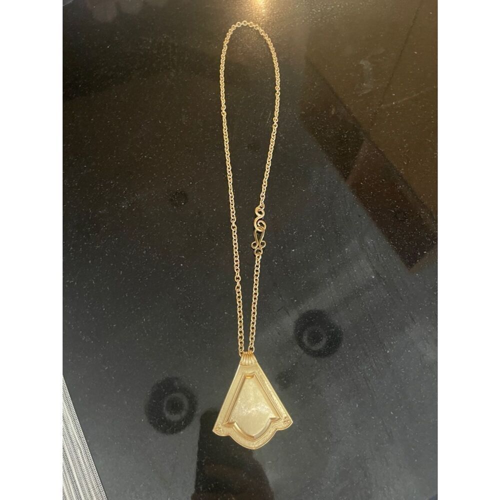 Gold Pendant Necklace with Geometric Shield Drop
